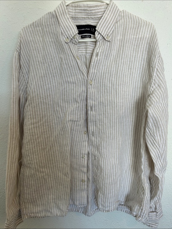 Abercrombie & Fitch Other - Abercrombie & Fitch Beige and White Striped Linen Button-Down Shirt